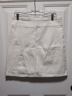 White Midi Denim Skirt with Curved Seamed Panels